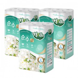 헬로 순수 와이드 천연펄프 3겹 화장지 (길이x30m ,개당수량30롤 ,수량 3팩)